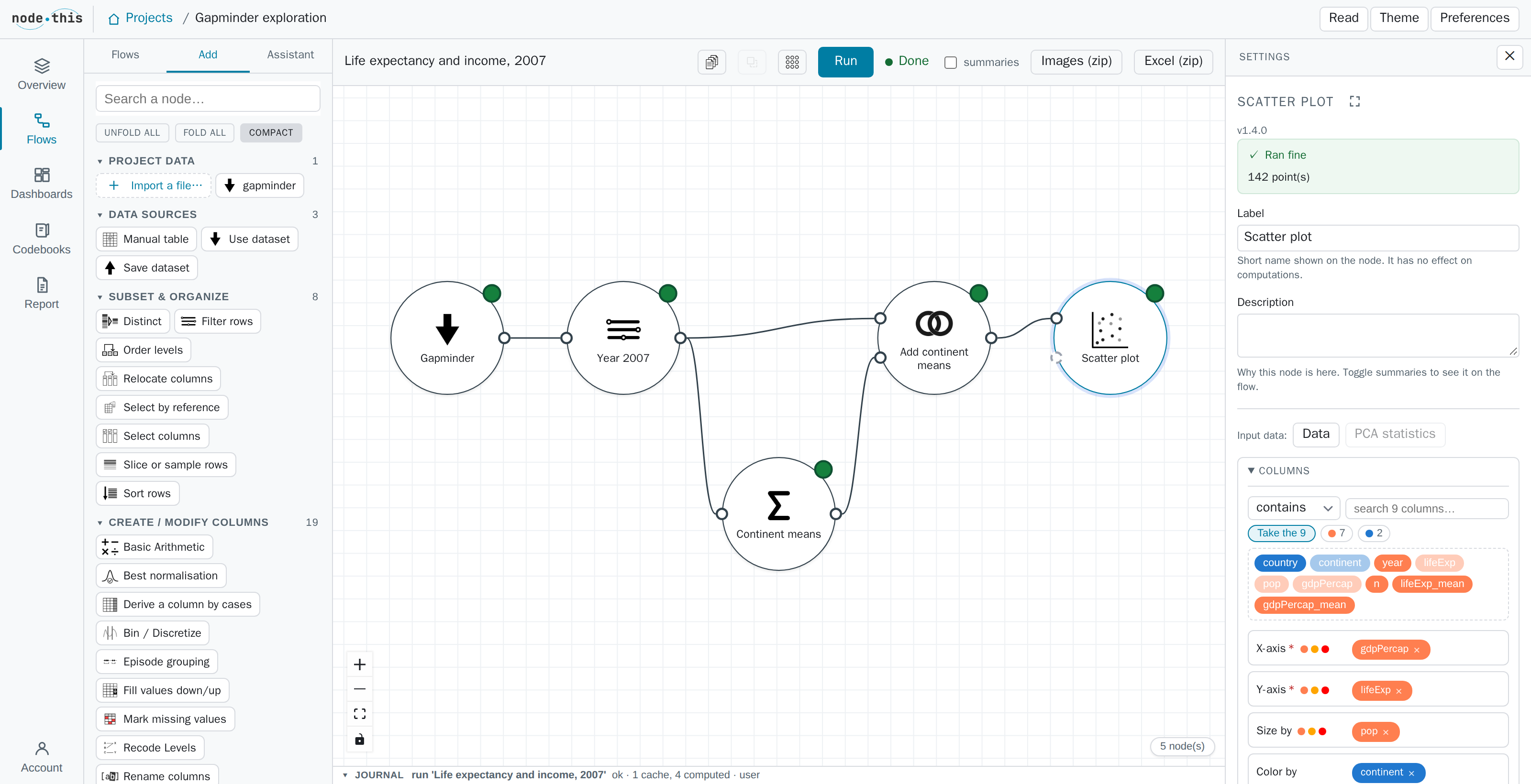 node.this — interface visuelle de flux de données